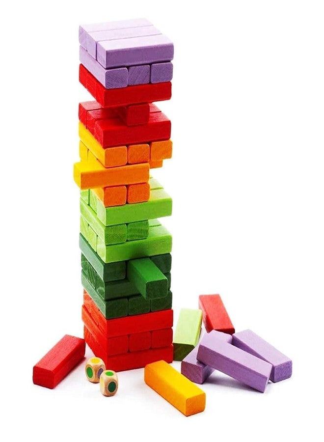 PLUSPOINT Wooden Stacking Blocks Balancing Tower Building Blocks Family Game Gift for Kids A Complete Game for All Ages (3-99) (Colorful Stacking Tower) - Image 1